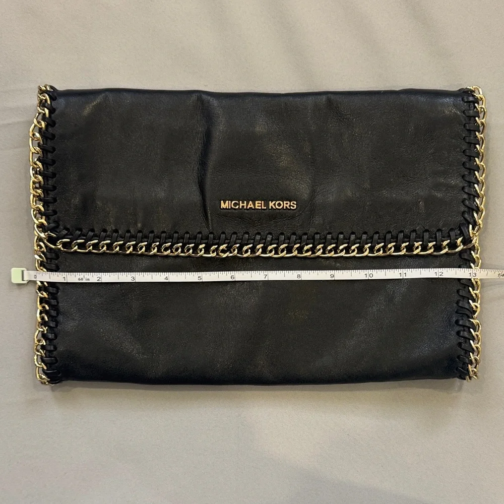 Michael Kors Black Leather Shoulder Bag with Gold Chain and Gold Accents